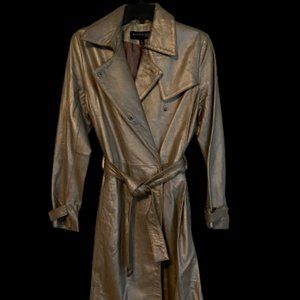 Kenneth Cole New York Pewter Leather Trench Coat